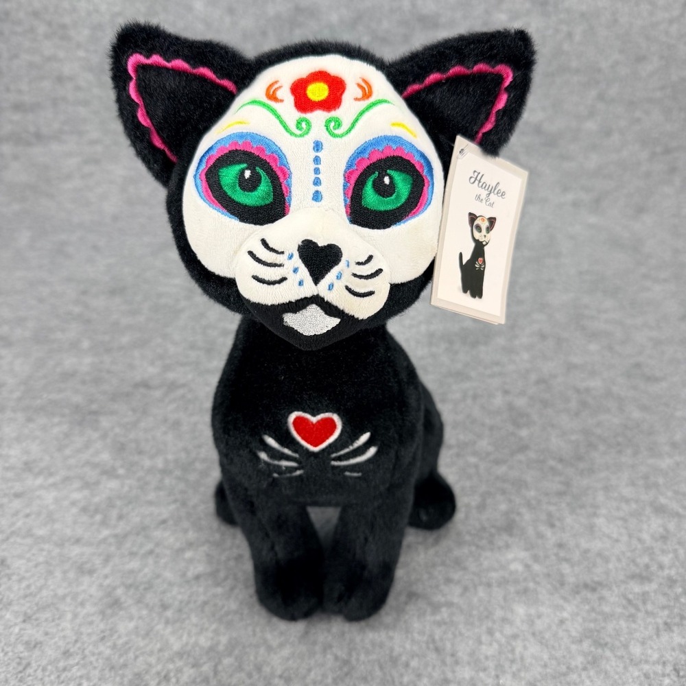 Aurora Day of the Dead Cat Plush 11" Sugar Skull Halloween w/ Tags Black Kitty
